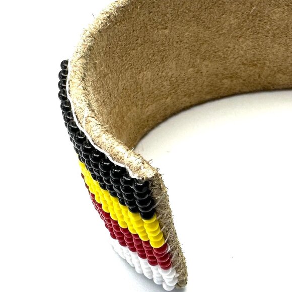 Navajo Beaded Leather Cuff Bracelet — Hand-Loomed — OS — NWOT - Picture 4 of 6